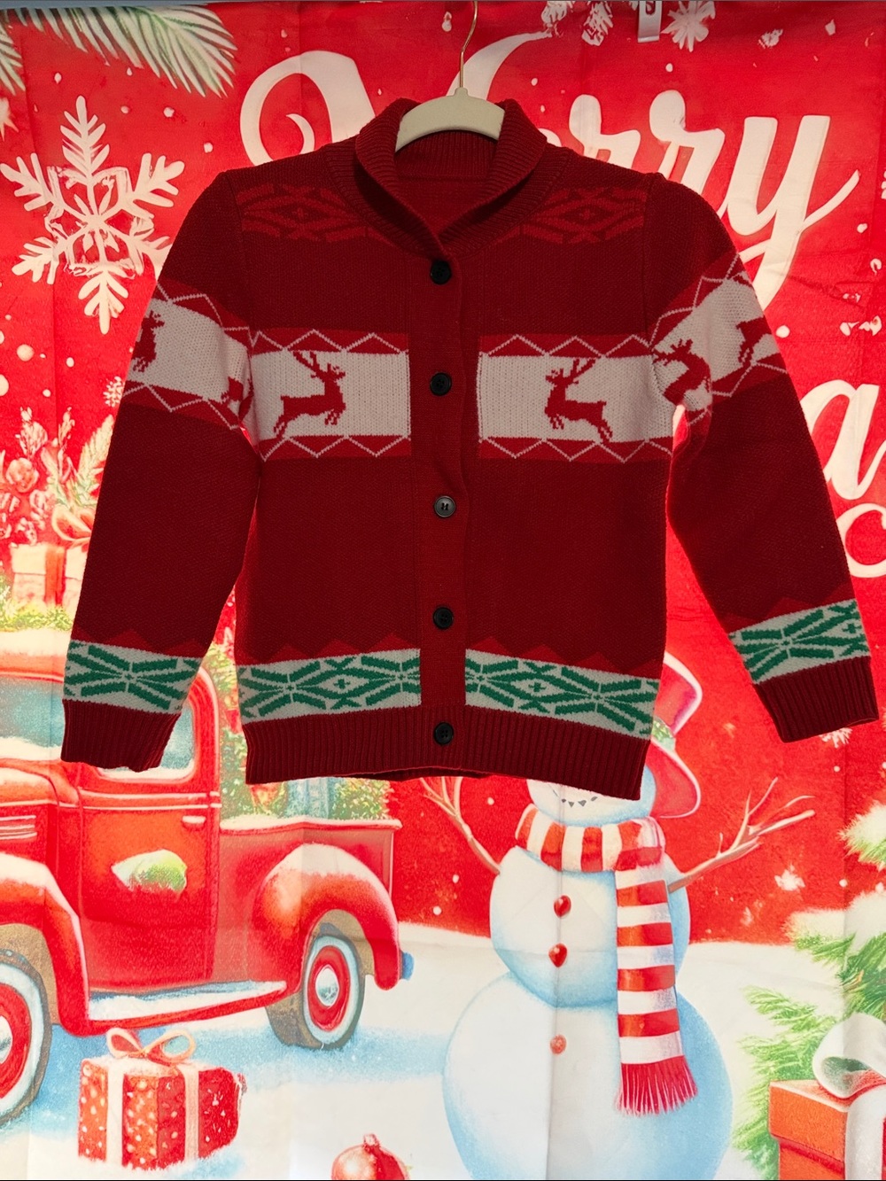 Kids Holiday Reindeer Cardigan Jacket - Red